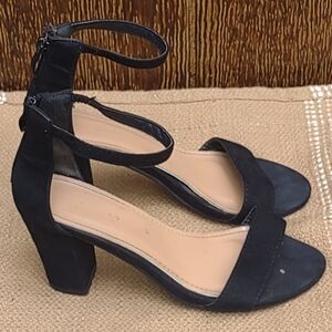 Lov Mark Black Open Toe Ankle Strap Block Heel Sandals Women's 6